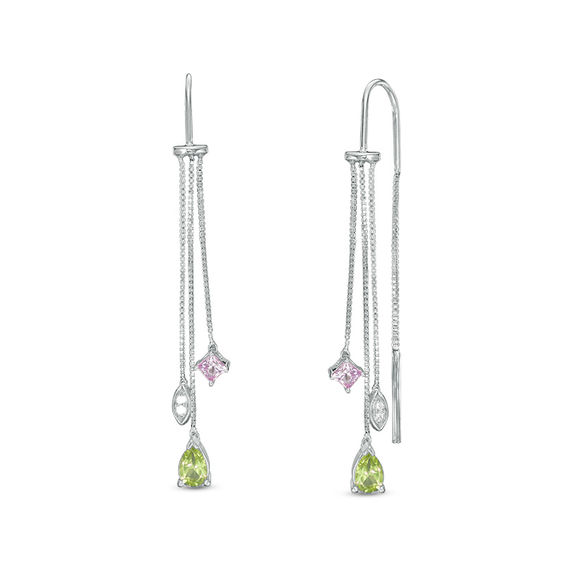 Pear-Shaped Peridot and Lab-Created Pink and White Sapphire Threader