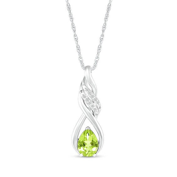 Pear-Shaped Peridot and White Lab-Created Sapphire Cascading Infinity