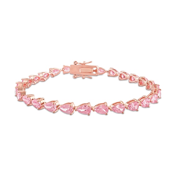 Pear-Shaped Pink Lab-Created Sapphire Tennis Bracelet in Sterling