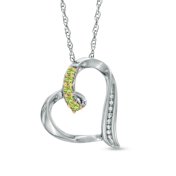 Peridot and Diamond Accent Looping Heart Pendant in Sterling Silver