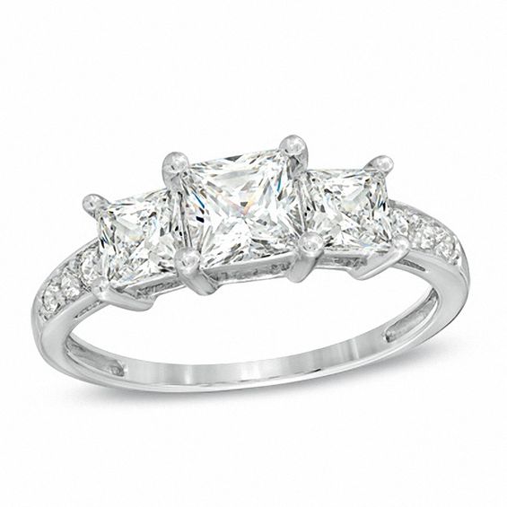 Princess-Cut White Lab-Created Sapphire Three Stone Ring in 10K White