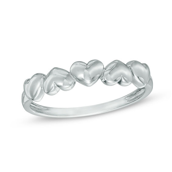 Puffed Alternating Hearts Ring in 10K White Gold