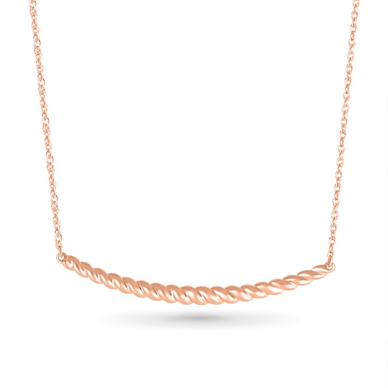 Rope-Textured Curved Bar Necklace in 10K Rose Gold - 16.5"
