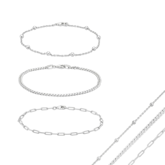 Saturn Chain, Paper Clip Chain and Curb Chain Bracelet Set in Solid