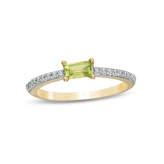 Sideways Baguette Peridot and 0.12 CT. T.w. Diamond Stackable Ring in