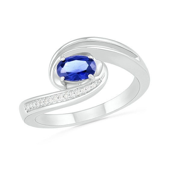 Sideways Blue Lab-Created Sapphire and Diamond Accent Bypass Ring in