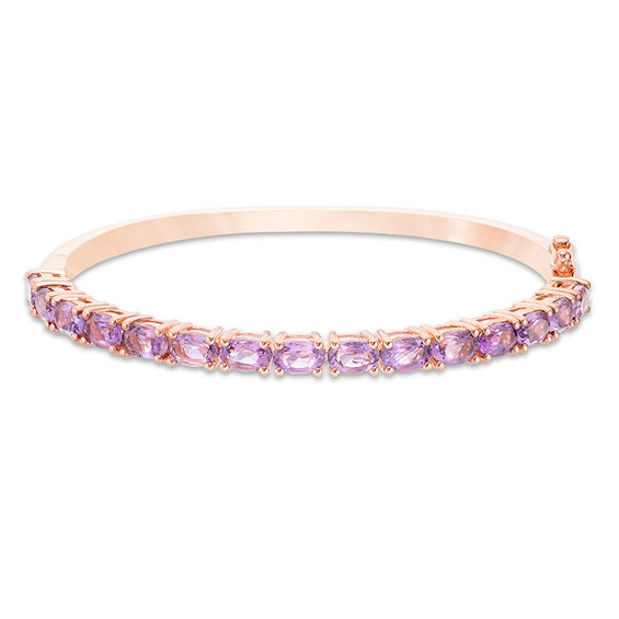Sideways Oval Amethyst Line Bangle in Sterling Silver with Rose