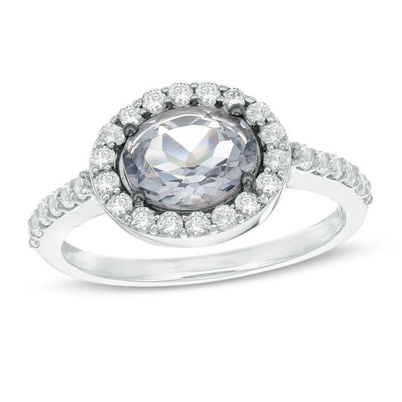 Sideways Oval Lab-Created Grey Spinel and White Sapphire Frame Ring in