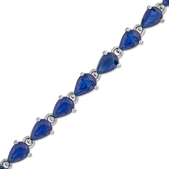 Sideways Pear-Shaped Blue Sapphire Bracelet in 10K White Gold - 7.25"