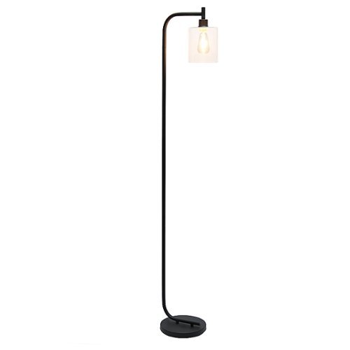 Simple Designs - Modern Iron Lantern Floor Lamp with Glass Shade - Black