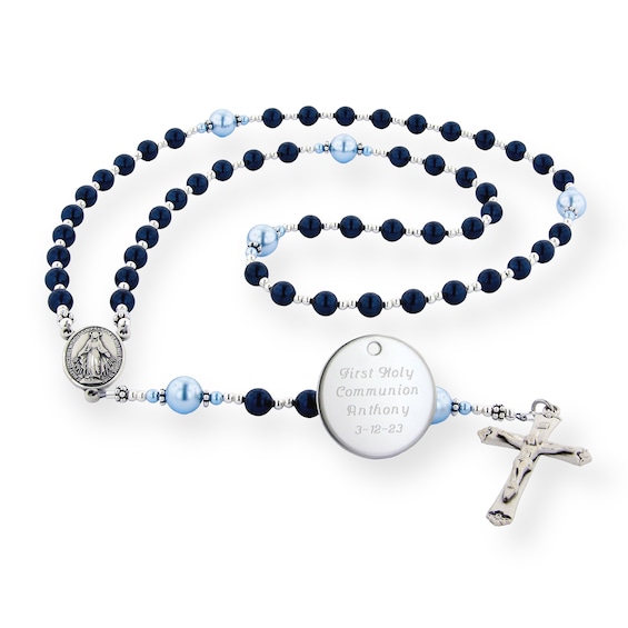 Simulated Pearl and Polished Bead Rosary with Virgin Mary and