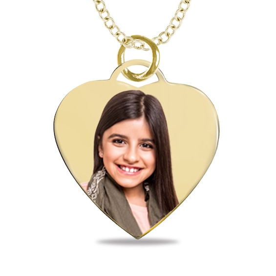 Small Engravable Photo Heart Pendant in 10K White, Yellow or Rose Gold