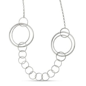 Textured Circles and Link Necklace in Sterling Silver - 26"