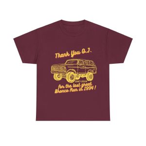 Thank You O.J. for the Last great Bronco Run in 1994 Gold Print T Shirt