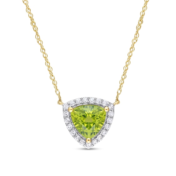 Trillion-Cut Peridot and White Topaz Frame Necklace in 10K Gold