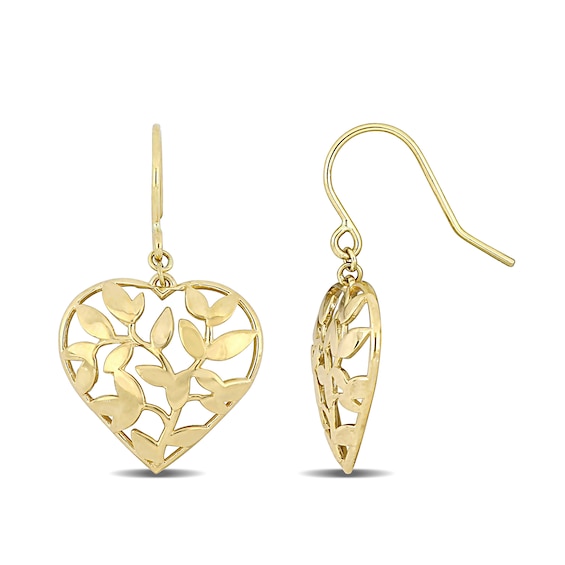 Vine Cut-Out Heart Drop Earrings in 10K Gold