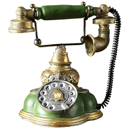 Vintage Decor Decorations for Home Telephone Figurine Vintage Home Decor Retro Rotary Telephone Model Home Decoration Green Decorate Wired Resin