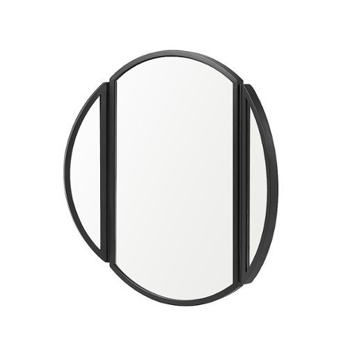 Walker Edison - Contemporary Round Metal Wall Mirror with Hinging Sides - Black