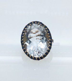 White Quartz/ Blue Sapphire Ring