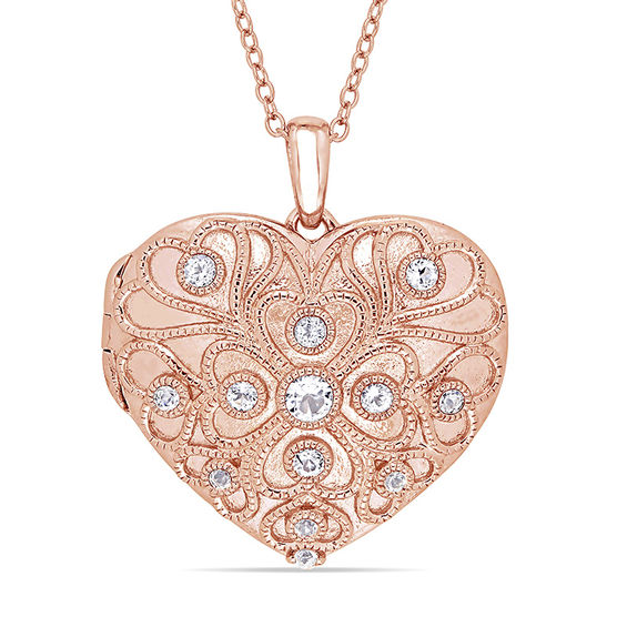 White Topaz Vintage-Style Heart-Shaped Locket in Sterling Silver with