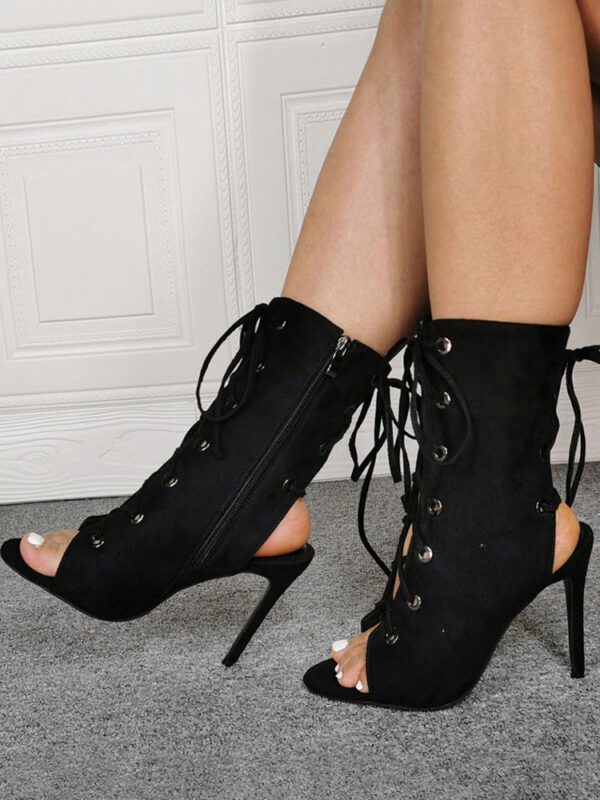 Brown Sandal Booties High Heel Peep Toe US 4 US13 Lace Up Nubuck Ankle Boots For Women