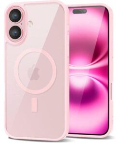 Entronix [Magnetic] Case Compatible with iPhone 17 – [Clear Back] Soft Matte Frame Pink
