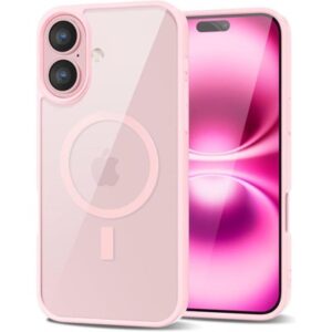 Entronix [Magnetic] Case Compatible with iPhone 17 – [Clear Back] Soft Matte Frame Pink