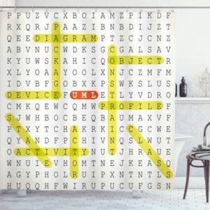 George Oliver Word Search Game Shower Curtain UML Keywords Black Yellow Orange