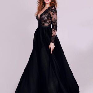 Gothic Black Wedding Dresses A-Line Designed Neckline Long Sleeves Tulle Lace Sweep Bridal Gown Free Customization Gothic Black Wedding Dresses A-Line Designed Neckline Long Sleeves Tulle Lace Sweep Bridal Gown Free Customization