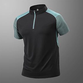 Herren T-Shirt Wander-T-Shirt Ärmellos Viertelreißverschluss T-Shirt Muskelshirt Kurzarmhemd Außen Schnelltrocknend Training Weich Schweißableitend Spandex Pol