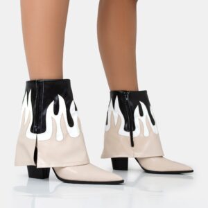 Jackson Black & Nude Flame Fold Over Pointed Toe Western Ankle Boots Jackson Black & Nude Flame Fold Over Pointed Toe Western Ankle Boots