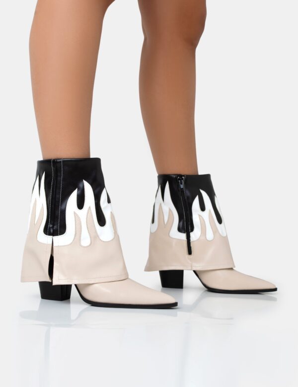 Jackson Black  Nude Flame Fold Over Pointed Toe Western Ankle Boots