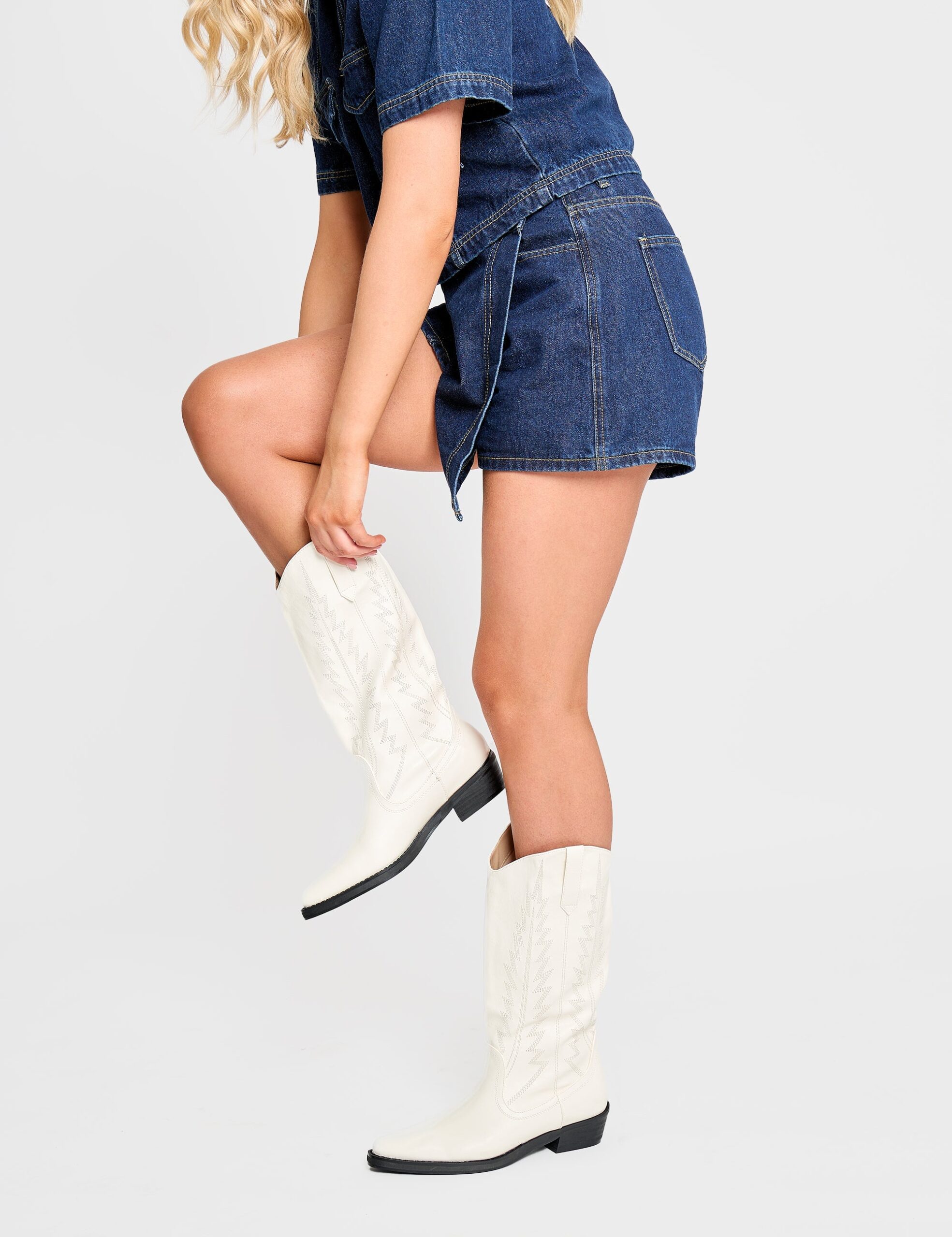 Koboi White Western Flat Cowboy Boots  TopNetMart Koboi White Western Flat Cowboy Boots
