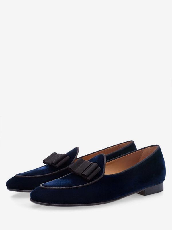 Men Belgian Loafer Party Shoes Velvet Round Toe Bow Slip On Loafers Deep Blue Prom Shoes  TopNetMart Men Belgian Loafer Party Shoes Velvet Round Toe Bow Slip On Loafers Deep Blue Prom Shoes