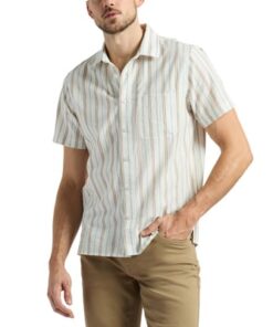 Men’s Buffalo Jeans Woven Short Sleeve Button Down Shirt, Size: Large, Wood Grey