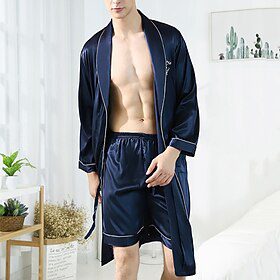 Men’s Pajamas Silk Robe Sleepwear Pajama Set 1 set Plain Fashion Stylish Classic Home Daily Bed Polyester Comfort Soft Lapel Long Sleeve Shorts Summer Wine Nav Men’s Pajamas Silk Robe Sleepwear Pajama Set 1 set Plain Fashion Stylish Classic Home Daily Bed Polyester Comfort Soft Lapel Long Sleeve Shorts Summer Wine Nav