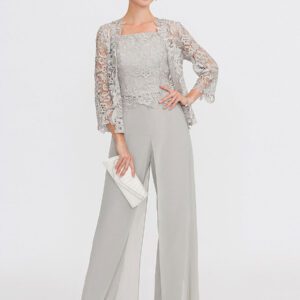 Mother Gowns Of The Bride Bateau Neck Long Sleeves A-Line Lace Light Grey Guest Pants With Sash Three Piece For Wedding Free Customization Mother Gowns Of The Bride Bateau Neck Long Sleeves A-Line Lace Light Grey Guest Pants With Sash Three Piece For Wedding Free Customization