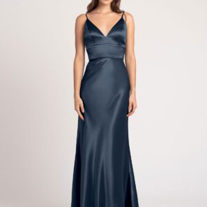 Navy Blue Evening A-Line V-Neck Floor-Length Sleeveless Backless Matte Satin Formal Party Bridesmaid Wedding Guest Dresses Free Customization Navy Blue Evening A-Line V-Neck Floor-Length Sleeveless Backless Matte Satin Formal Party Bridesmaid Wedding Guest Dresses Free Customization