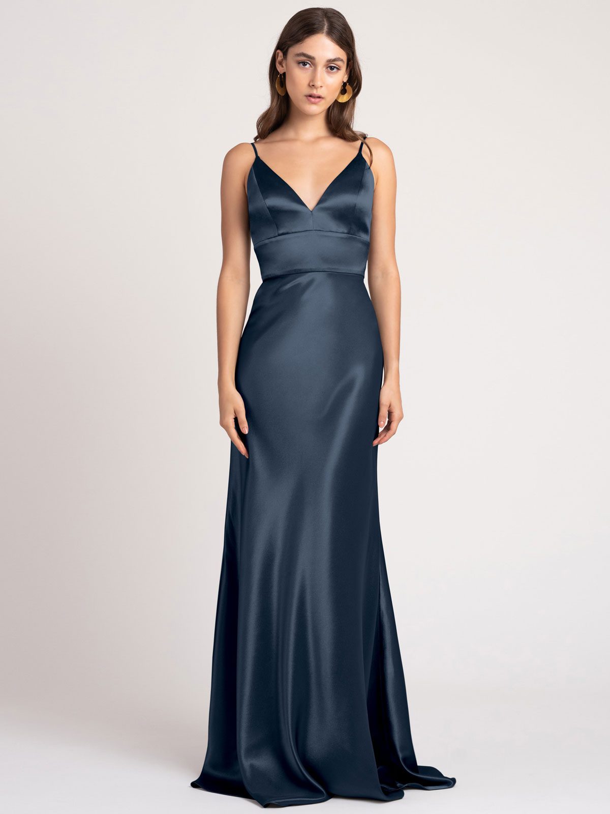 Navy Blue Evening ALine VNeck FloorLength Sleeveless Backless Matte Satin Formal Party Bridesmaid Wedding Guest Dresses Free Customization  TopNetMart Navy Blue Evening A Line V Neck Floor Length Sleeveless Backless Matte Satin Formal Party Bridesmaid Wedding Guest Dresses Free Customization