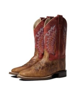 Old West Kids Boots Red (Toddler/Little Kid) (Brunt Brown Foot/Cloudy Red Shaft) Boy’s Shoes