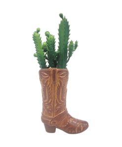ONLINE 7.25″ Artificial Cactus Succulent in Brown Ceramic Cowboy Boot Planter