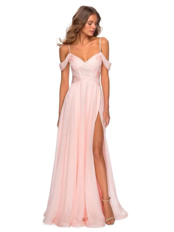 Pink Bridesmaid Dresses ALine FloorLength VNeck Chiffon Prom Dress Free Customization  TopNetMart Pink Bridesmaid Dresses A Line Floor Length V Neck Chiffon Prom Dress Free Customization