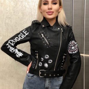 Pu Leather Motorcycle Jacket Turndown Collar Black Spring Outerwear Pu Leather Motorcycle Jacket Turndown Collar Black Spring Outerwear