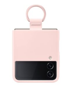 SAMSUNG Galaxy Z Flip 4 Silicone Cover with Ring, Protective Phone Case with Finger Loop, Matte Finish, Bold Style, Handheld Design, US Version, Pink