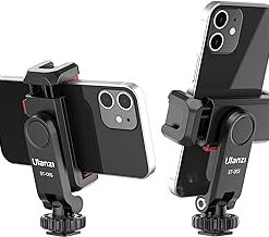 ULANZI Phone Tripod Mount ST-06S, New Universal Smartphone Mount Adapter with 2 Cold Shoe, 360° Rotates Adjustable Cell Phone Clip Clamp Holder, Compatible with iPhone, Samsung Galaxy and All Phones