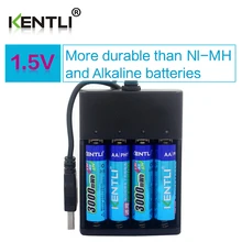 Get Power-Packed: 4pcs Kentli AA 1.5V 3000mWh Polymer Lithium-Ion Rechargeable Batteries + 4-Slot USB PLIB Charger for Just .59!