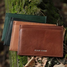 Sleek Men’s Leather Card Holder – RFID Blocking Mini Wallet Crafted from Premium Vegetable-Tanned Genuine Leather | Customizable ID Purse for $31.00 USD