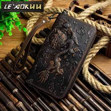 Discover the Premium Cattle Male Organizal Genuine Leather Dragon Embossed Checkbook Zipper Wallet – Stylish Clutch Handbag for Just .85!