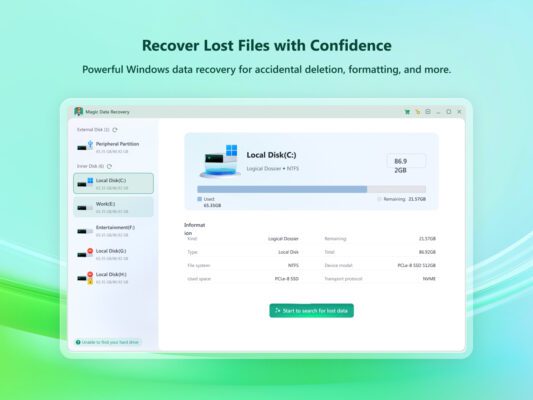 Magic Data Recovery Pro Edition: Lifetime License for Windows for 