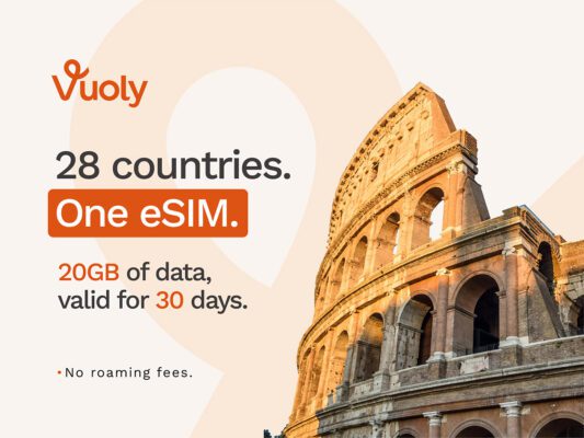 Vuoly eSim Mobile Data Plan: EU + UK – 20GB/30 Days for 